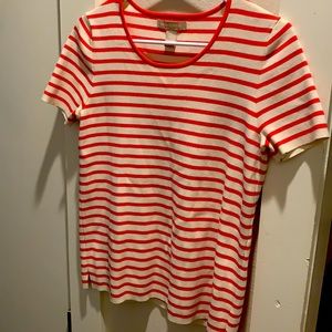 Coral and White Striped Top